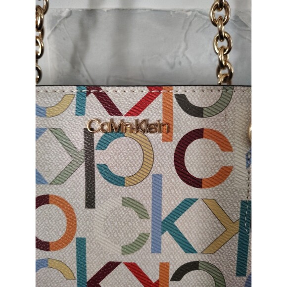 Calvin Klein Serafina Purse Tote Cherub White Multi One Size Allover Monogram - Picture 5 of 15